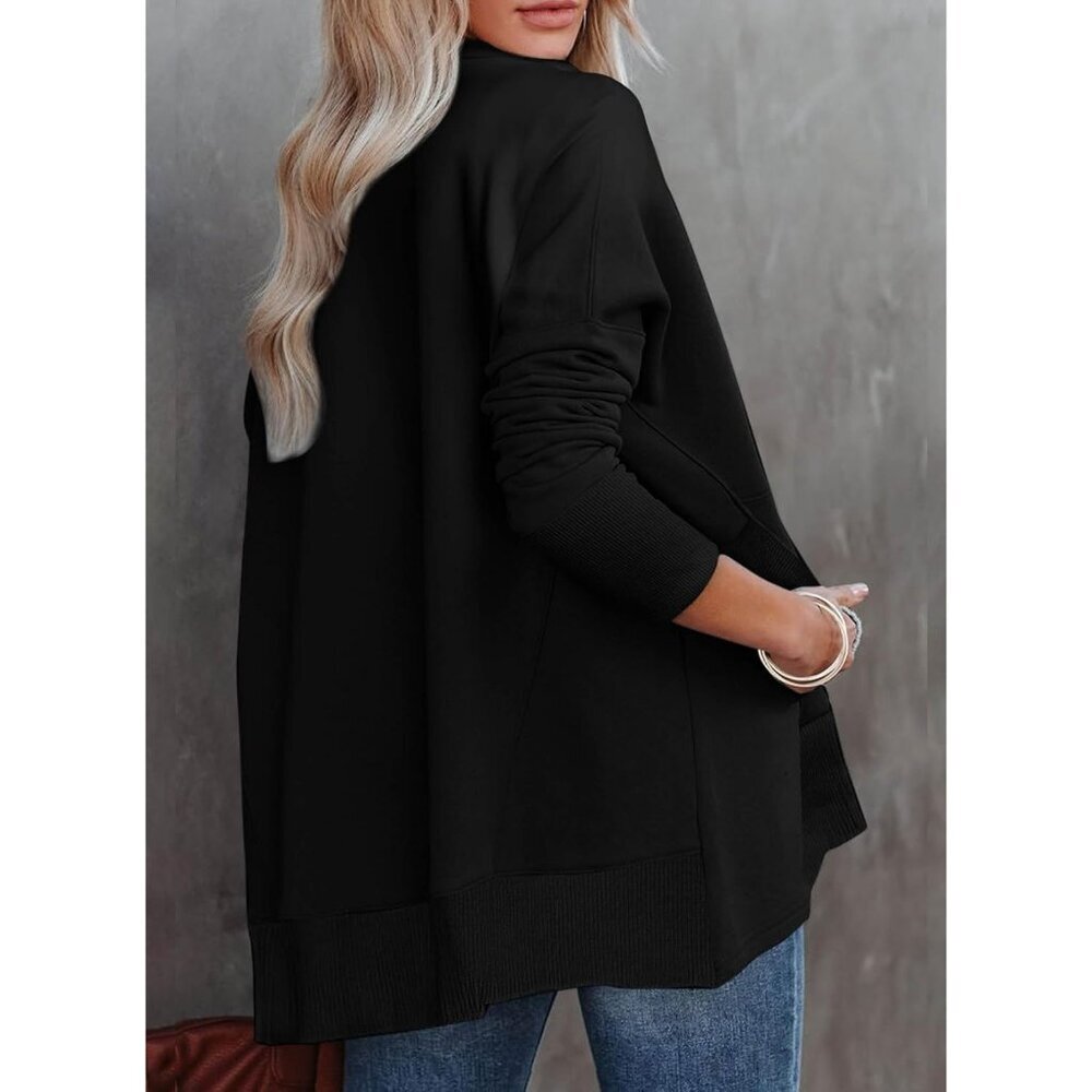 Women's Oversized Pullover Sweatshirt Long Sleeve Half Zip Casual - Picture 3 of 5